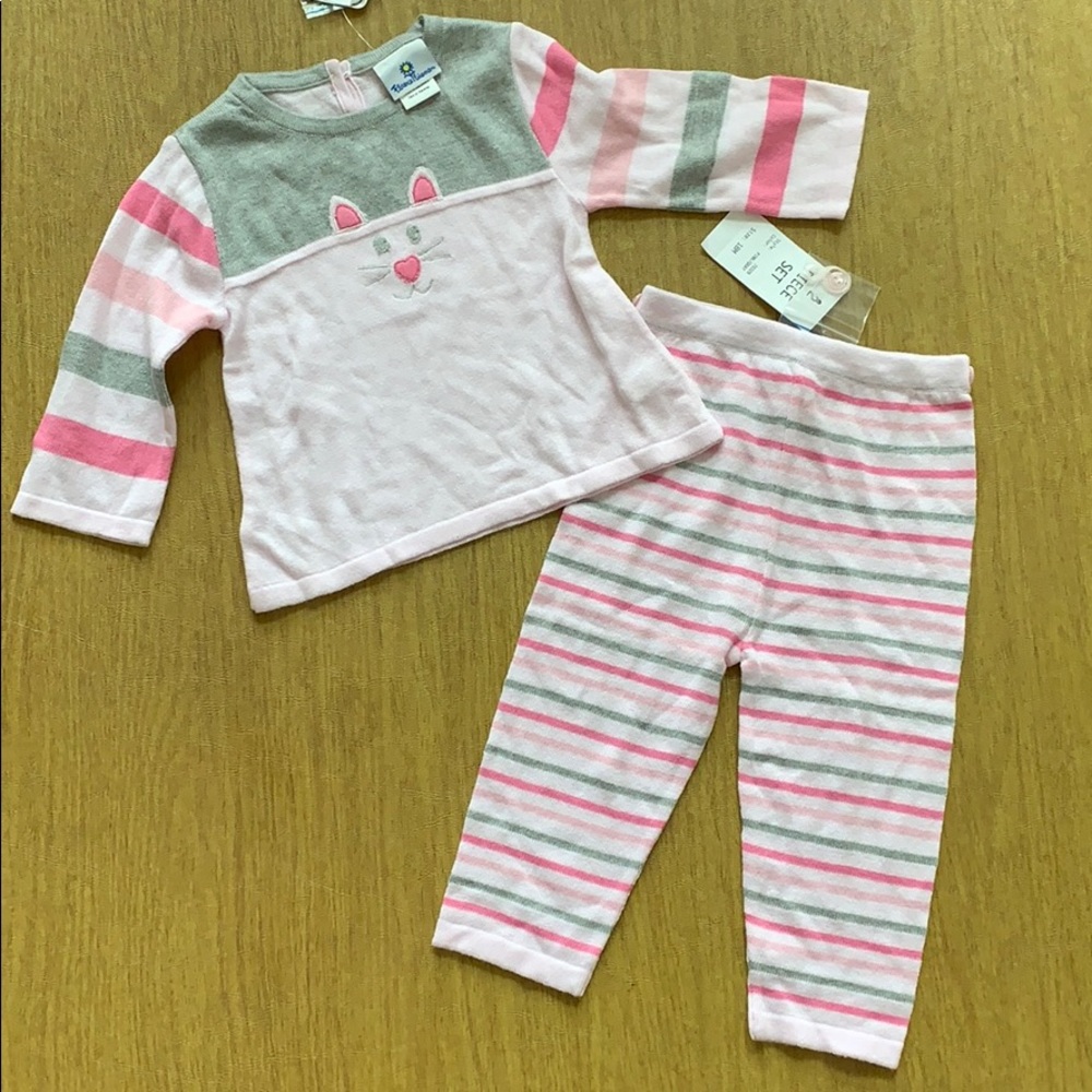 FLORENCE EISEMAN BABY STRIPE CAT SWEATER SET 18M